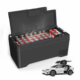 Fridge X 42QT Tesla Model X sub-trunk fridge, lid open with drinks